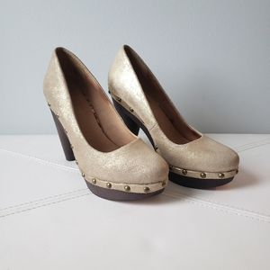 Gold shimmer suede heels